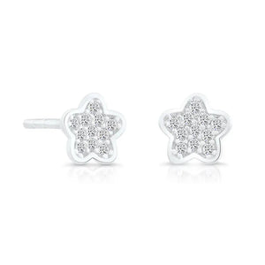 Sterling Silver CZ Little Flower Stud Earrings – Elegant & Chic Jewelry Accessory.