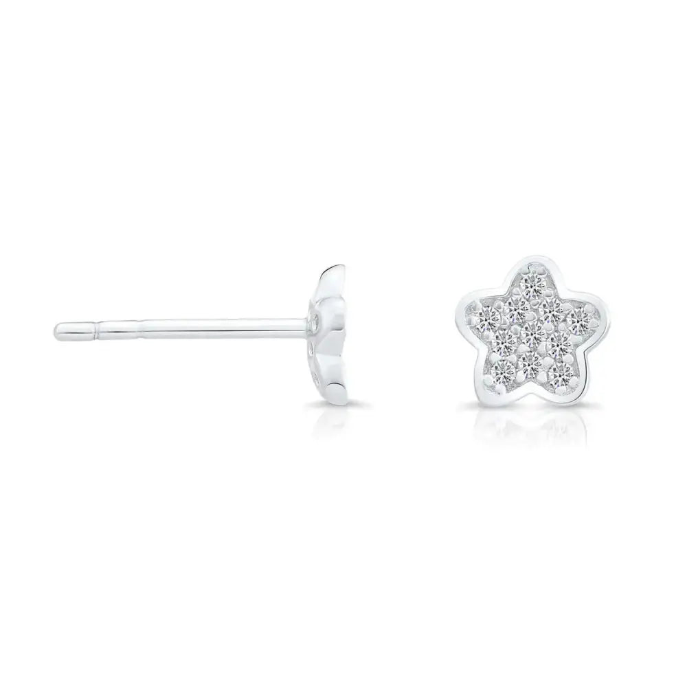 Sterling Silver CZ Little Flower Stud Earrings – Elegant & Chic Jewelry Accessory.