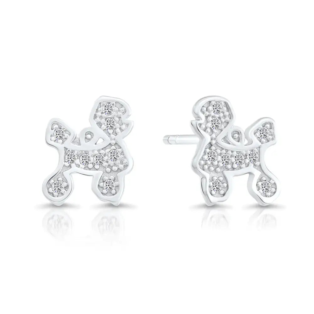 Sterling Silver CZ Poodle Stud Earrings