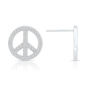 Sterling Silver CZ Small Open Peace Sign Stud Earrings – Trendy & Elegant Accessory.