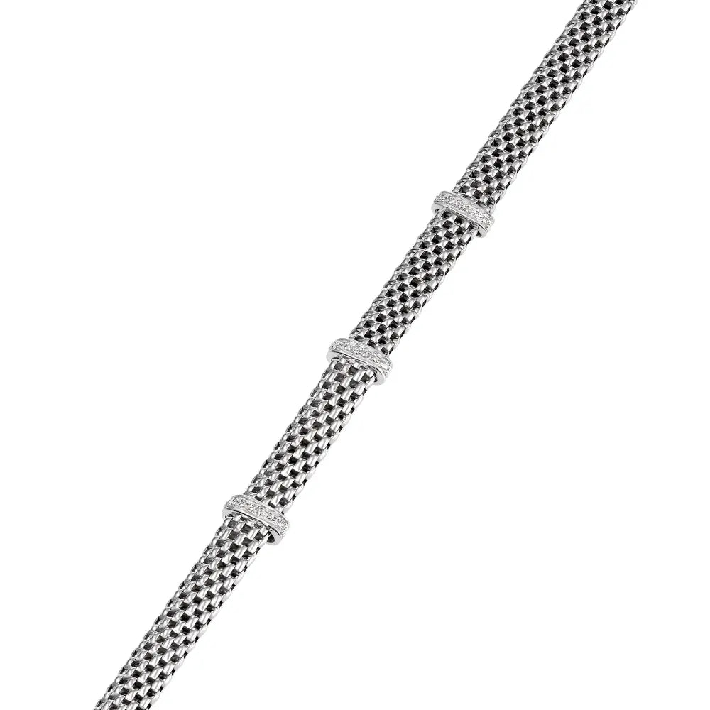 Sterling Silver CZ Three Station Italian Bracelet, with a Secure Lobster Lock, 7.5"