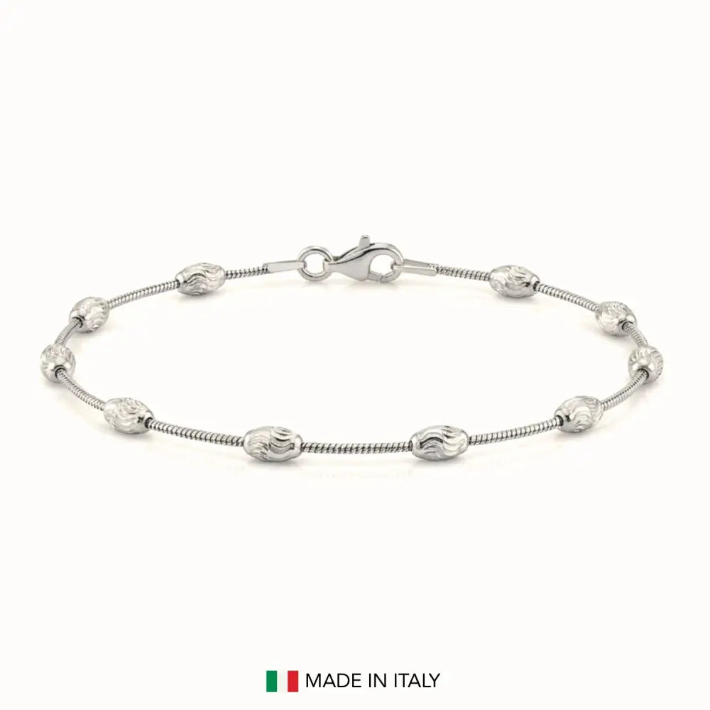 Sterling Silver Diamond-Cut Oval Bead Bracelet