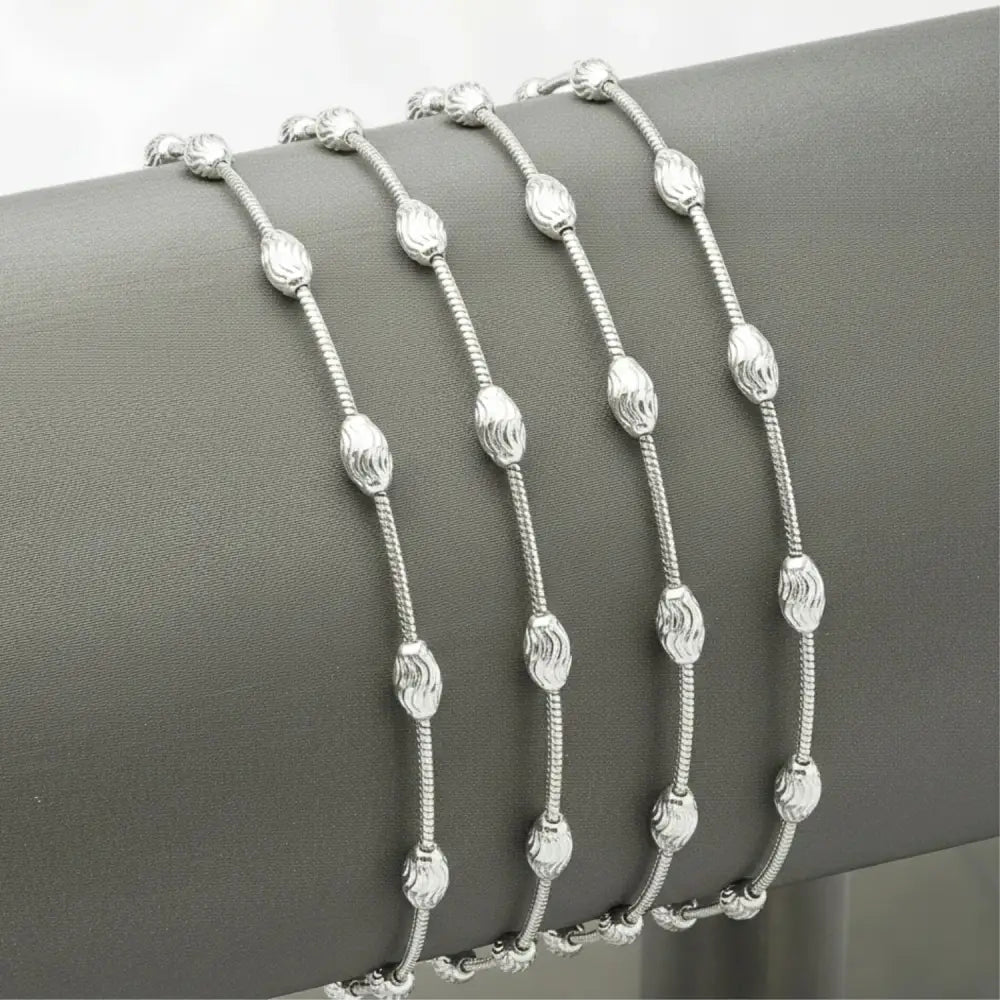 Sterling Silver Diamond-Cut Oval Bead Bracelet