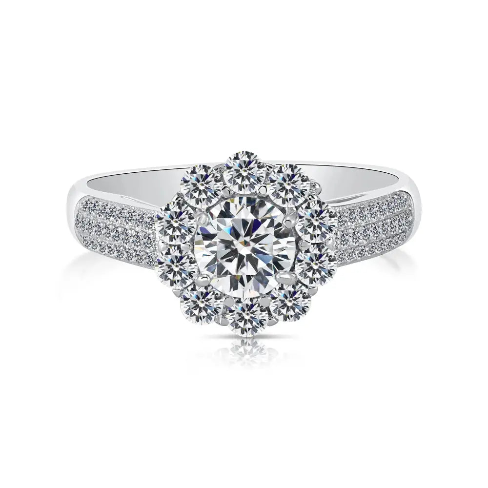 Sterling Silver Flower Halo CZ Engagement Ring