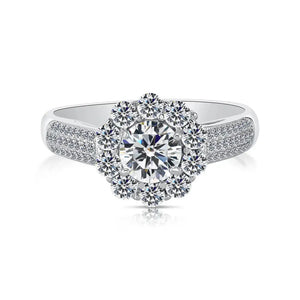 Sterling Silver Flower Halo CZ Engagement Ring