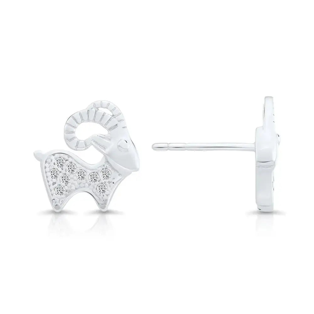 Sterling Silver GOAT CZ Goat Stud Earrings - Unique and Stylish Gift!.