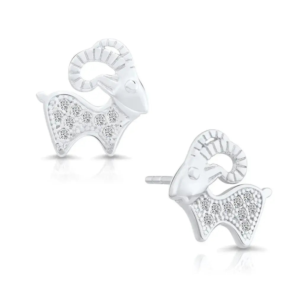 Sterling Silver GOAT CZ Goat Stud Earrings - Unique and Stylish Gift!.