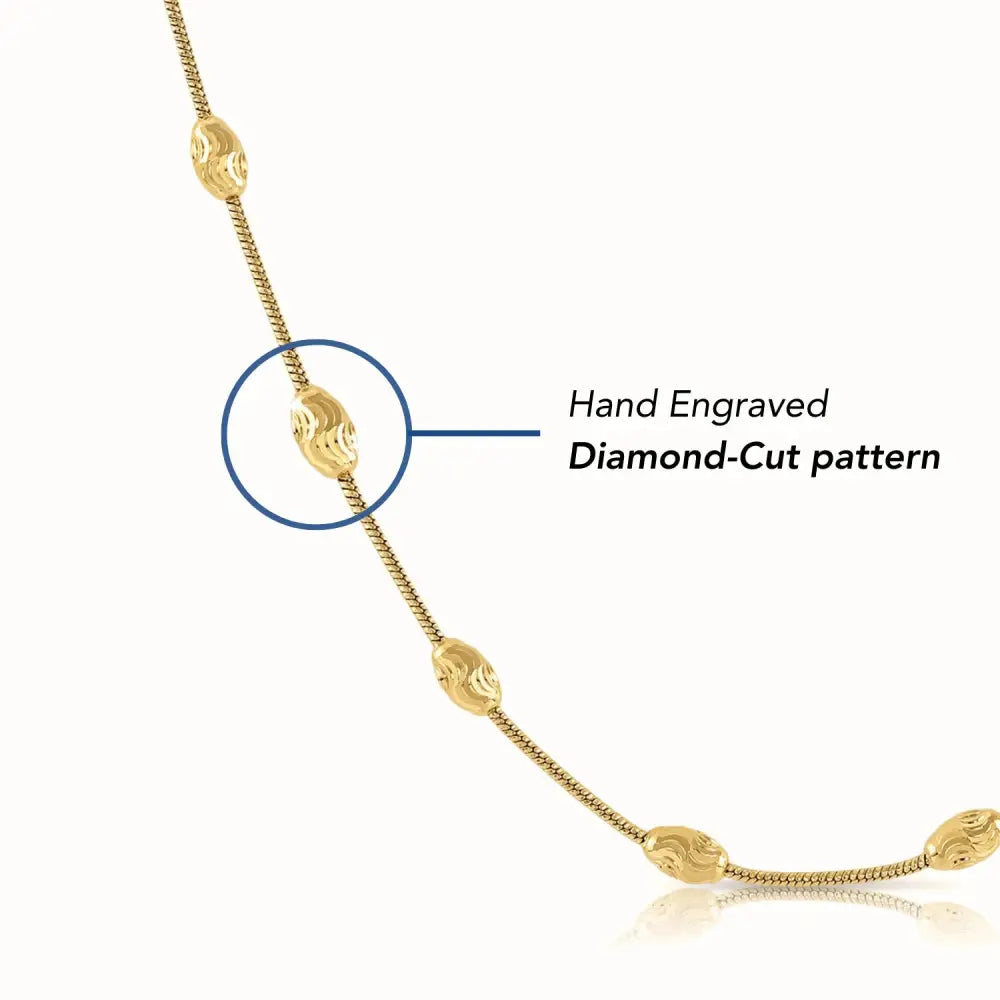 Sterling Silver Gold Plated Diamond-Cut Oval Bead Bracelet