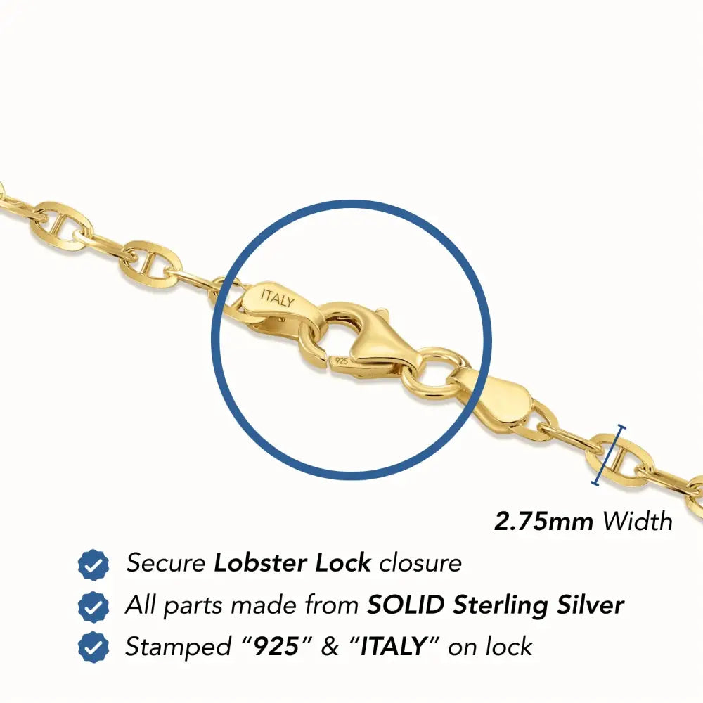 Sterling Silver Gold Plated Mariner Link Bracelet