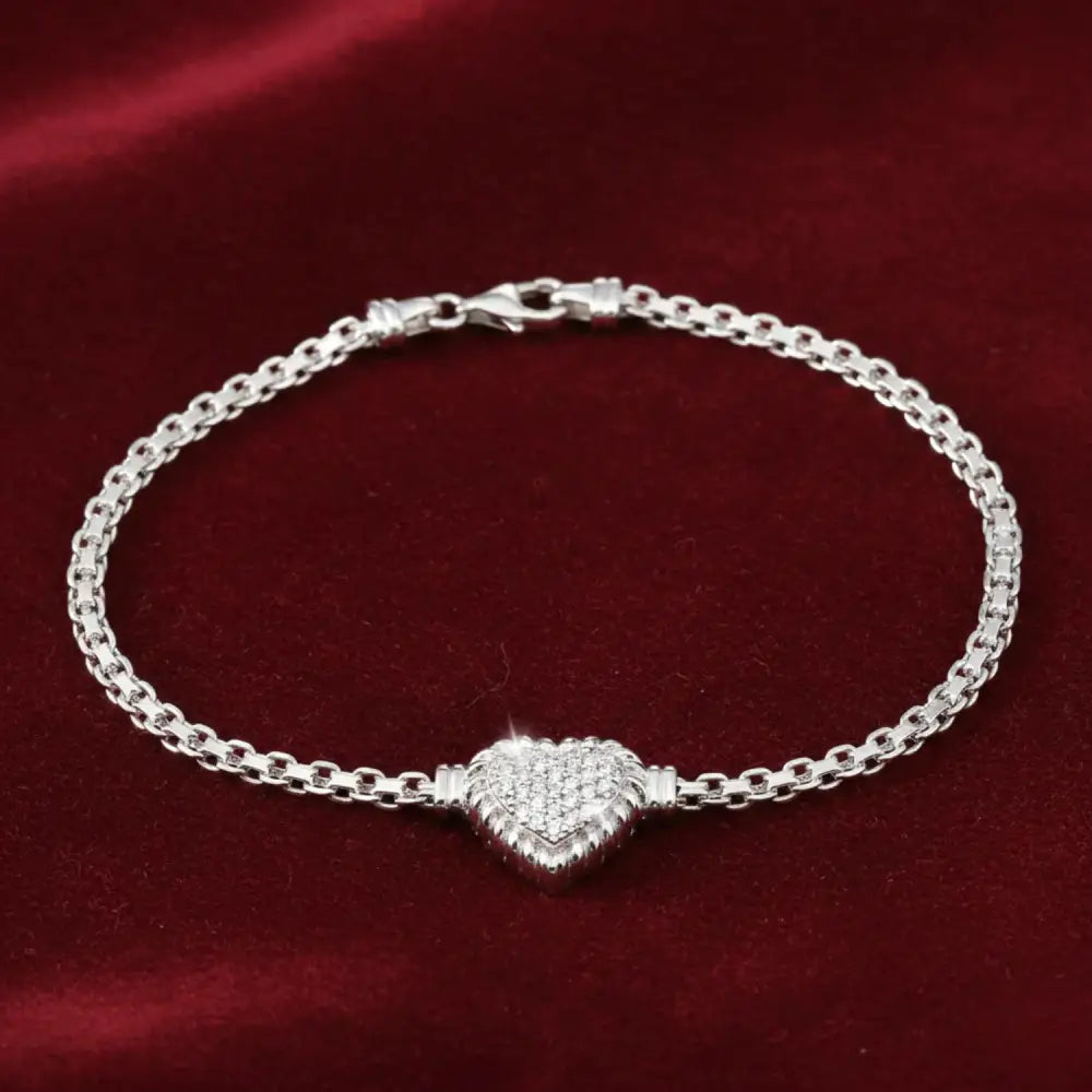 Sterling Silver Heart CZ Bracelet, Italian Handmade Love Style Jewelry