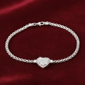 Sterling Silver Heart CZ Bracelet, Italian Handmade Love Style Jewelry