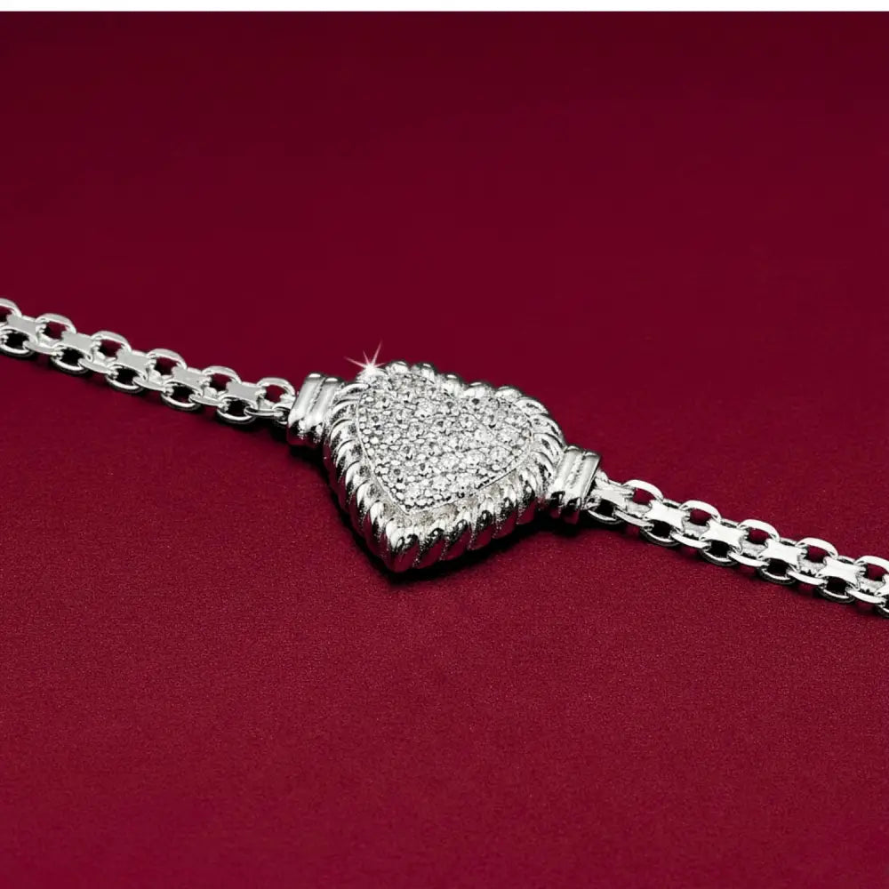 Sterling Silver Heart CZ Bracelet, Italian Handmade Love Style Jewelry