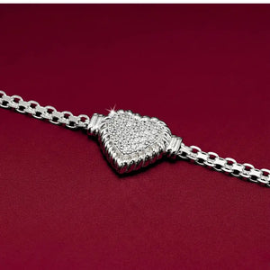Sterling Silver Heart CZ Bracelet, Italian Handmade Love Style Jewelry