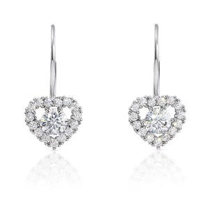 Sterling Silver Heart Halo Earrings, French Lever-Back Design with Sparkling Cubic Zirconia, Statement and Bridal Jewelry
