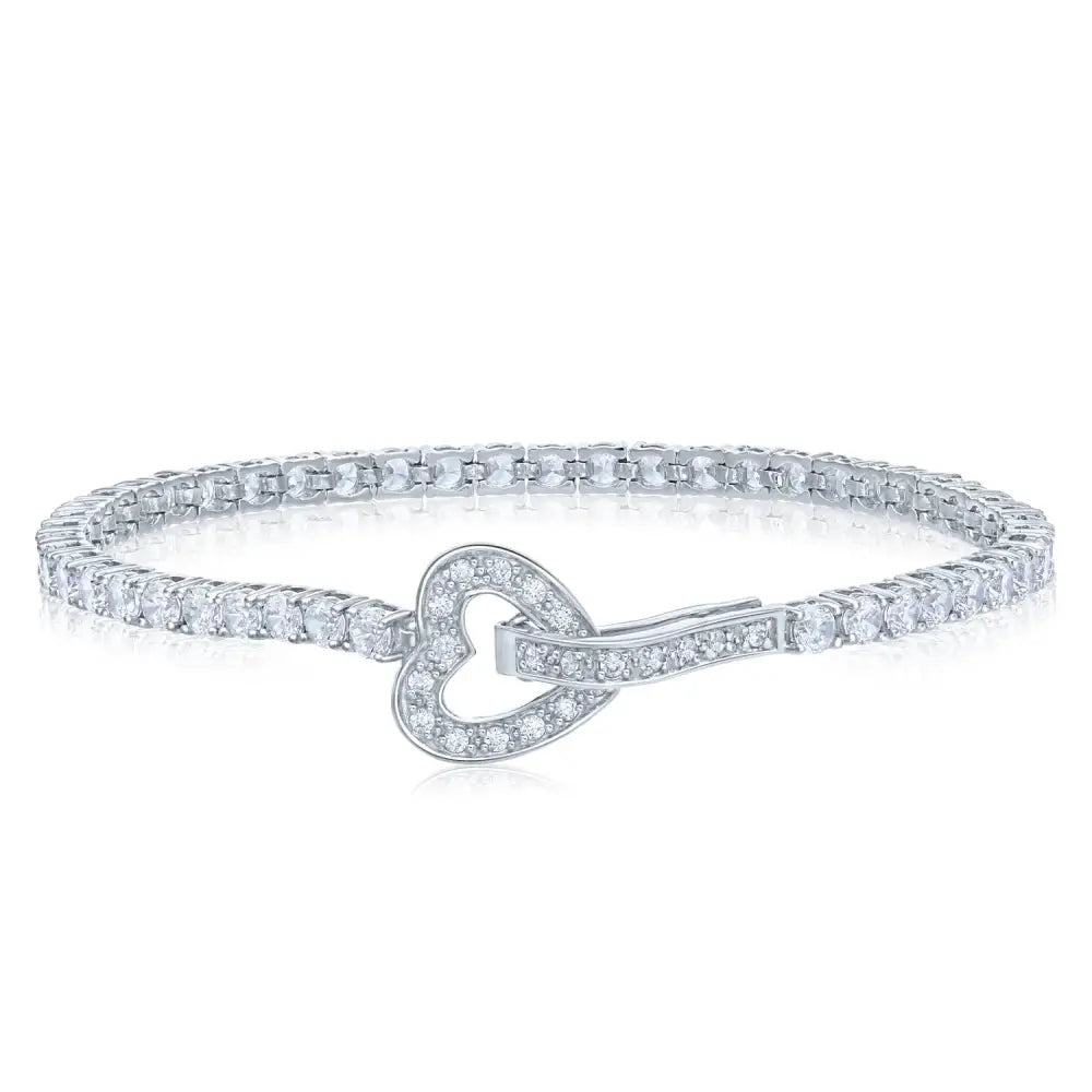 Sterling Silver Heart Tennis Bracelet with Brilliant Cubic Zirconia Stones, 7 Inch