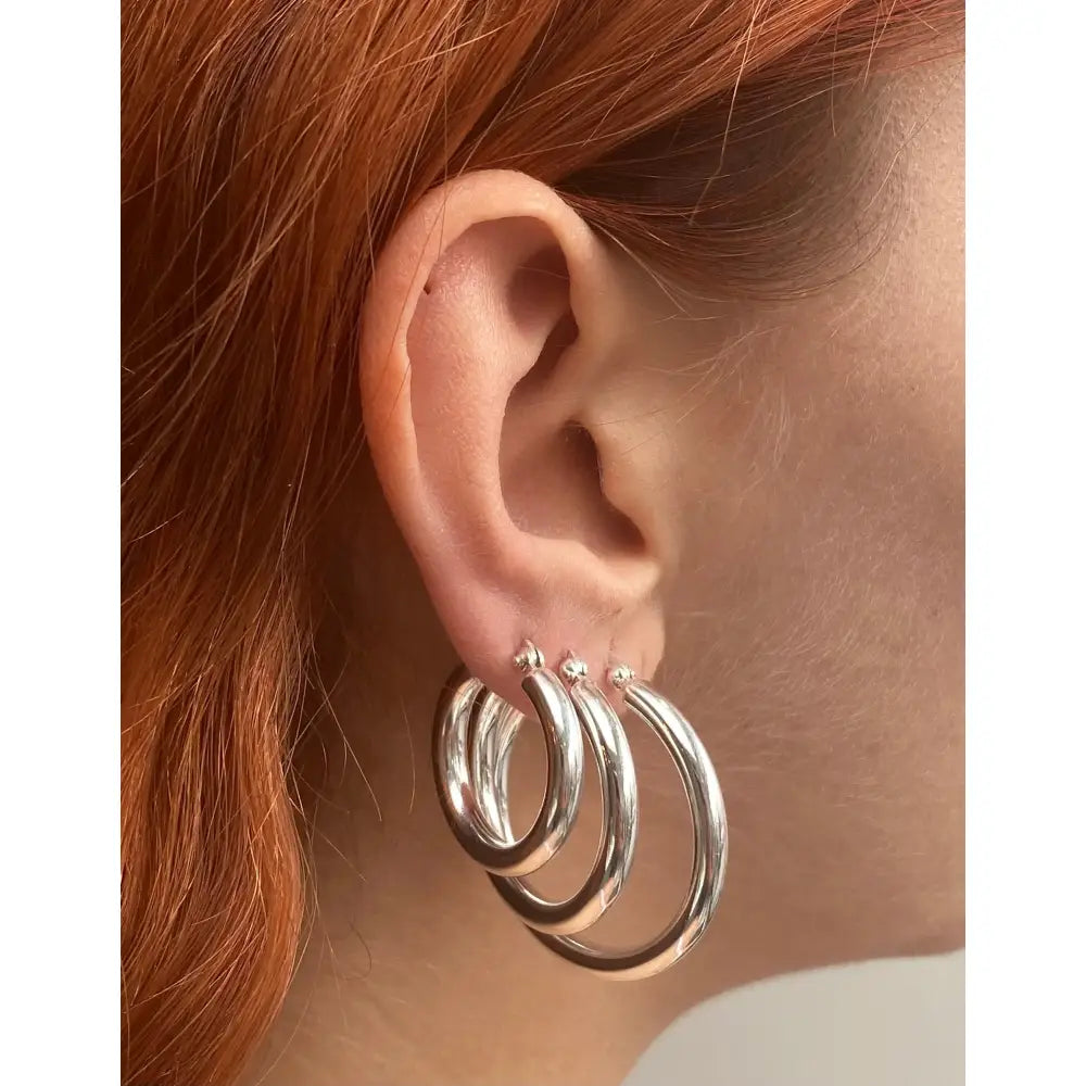 Sterling Silver Hoop Earrings 4Mm Thick Chunky 16 18 20 25 30 35Mm Diameter