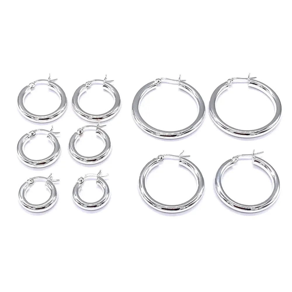Sterling Silver Hoop Earrings 4Mm Thick Chunky 16 18 20 25 30 35Mm Diameter