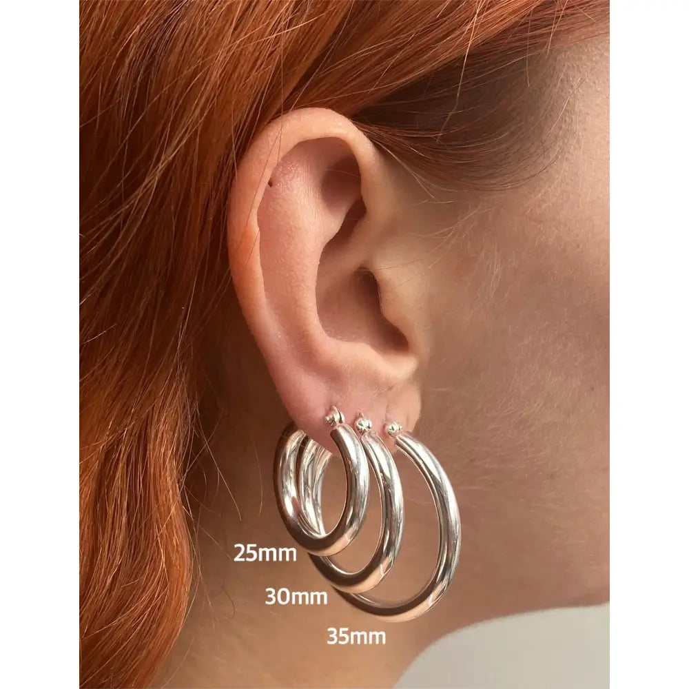 Sterling Silver Hoop Earrings 4Mm Thick Chunky 16 18 20 25 30 35Mm Diameter