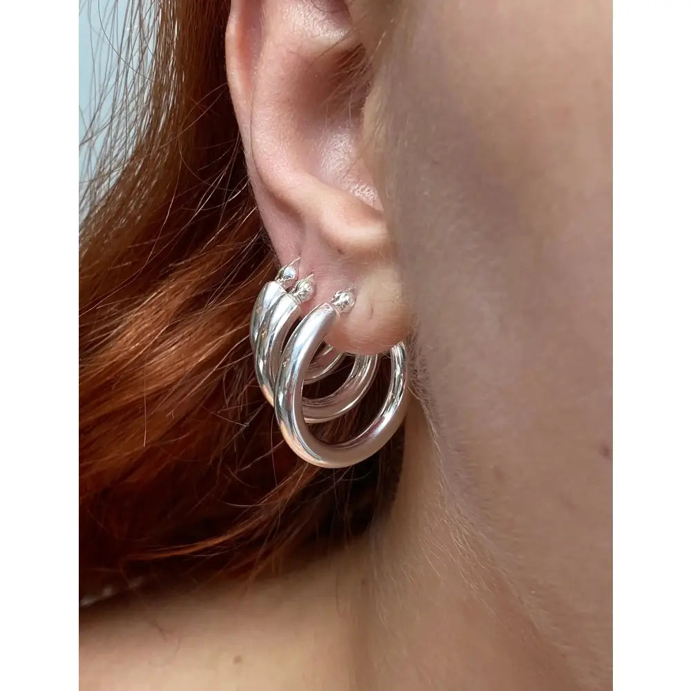 Sterling Silver Hoop Earrings 4Mm Thick Chunky 16 18 20 25 30 35Mm Diameter