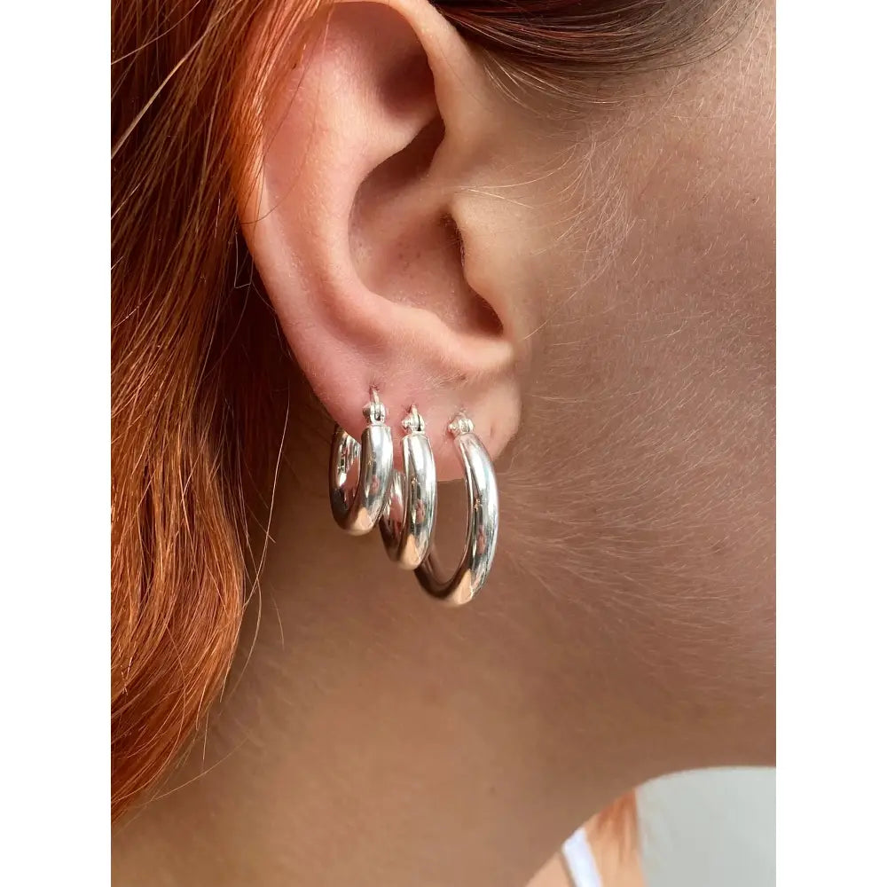 Sterling Silver Hoop Earrings 4Mm Thick Chunky 16 18 20 25 30 35Mm Diameter
