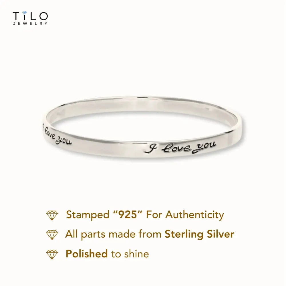 Sterling Silver "I Love You" Slip-On Bangle Bracelet, 7.5''