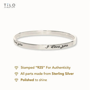 Sterling Silver "I Love You" Slip-On Bangle Bracelet, 7.5''
