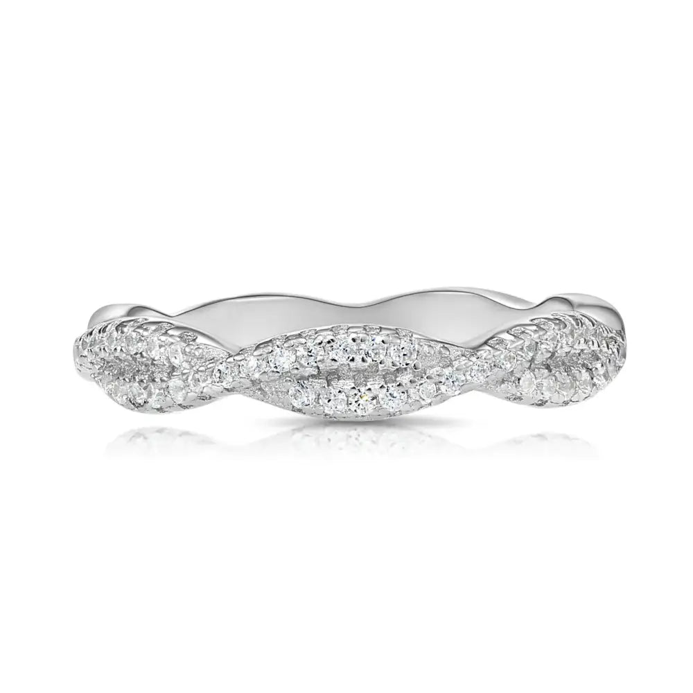 Sterling Silver Infinity Crossover Ring with Sparkling Cubic Zirconia – Perfect Gift of Eternal Love for Her on Anniversaries & Everyday Elegance.