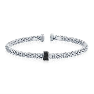 Sterling Silver Italian Black Onyx Cuff Bangle Bracelet, Fits 6"-7"