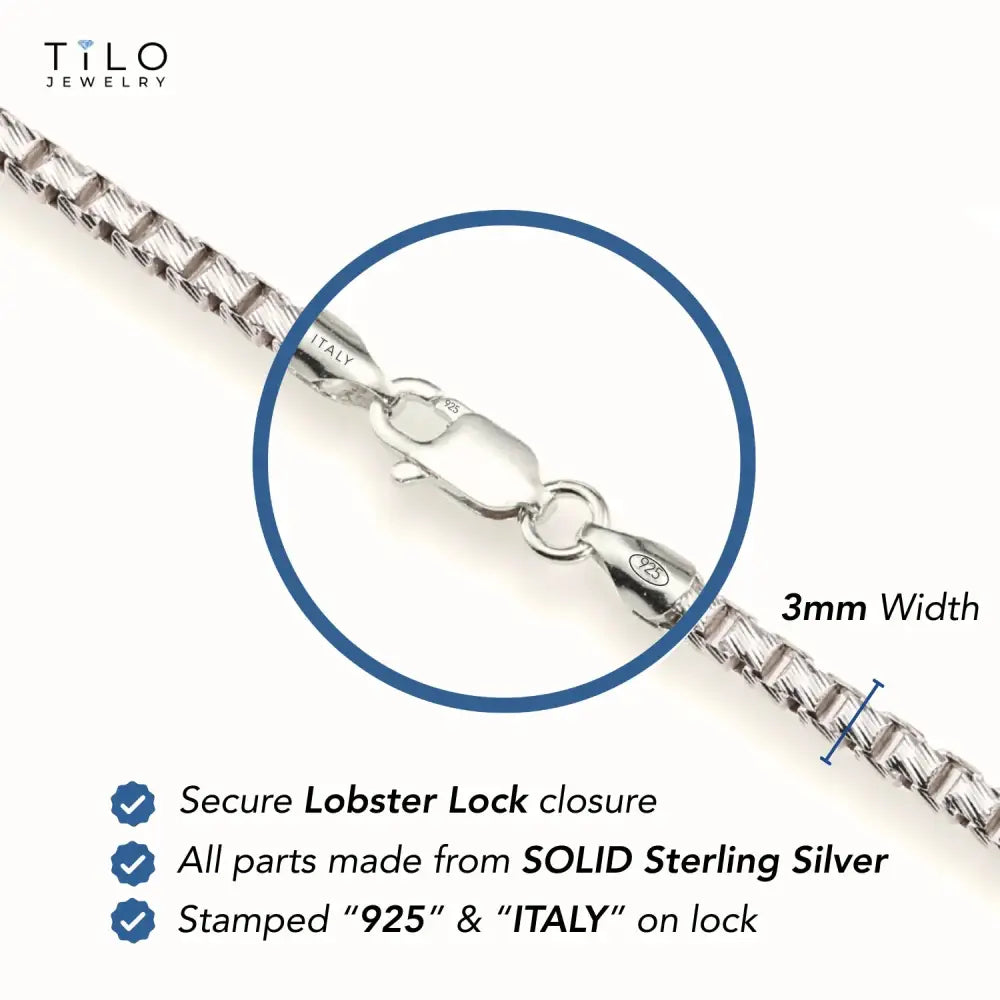 Sterling Silver Italian Box Chain Bracelet, 7.5"