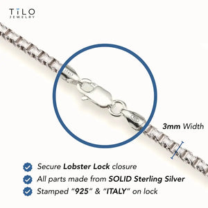 Sterling Silver Italian Box Chain Bracelet, 7.5"