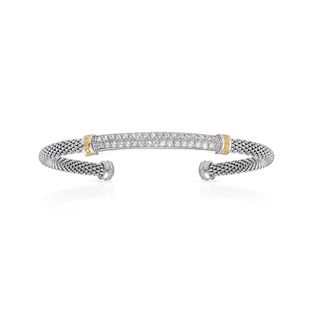 Sterling Silver Italian Cuff Bracelet with Gold Accents