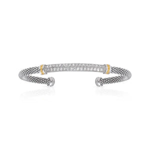 Sterling Silver Italian Cuff Bracelet with Gold Accents