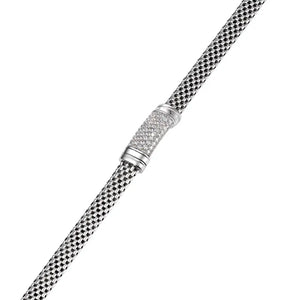 Sterling Silver Italian CZ Bar Bracelet, Handmade with a Secure Lobster Lock, (7.5")