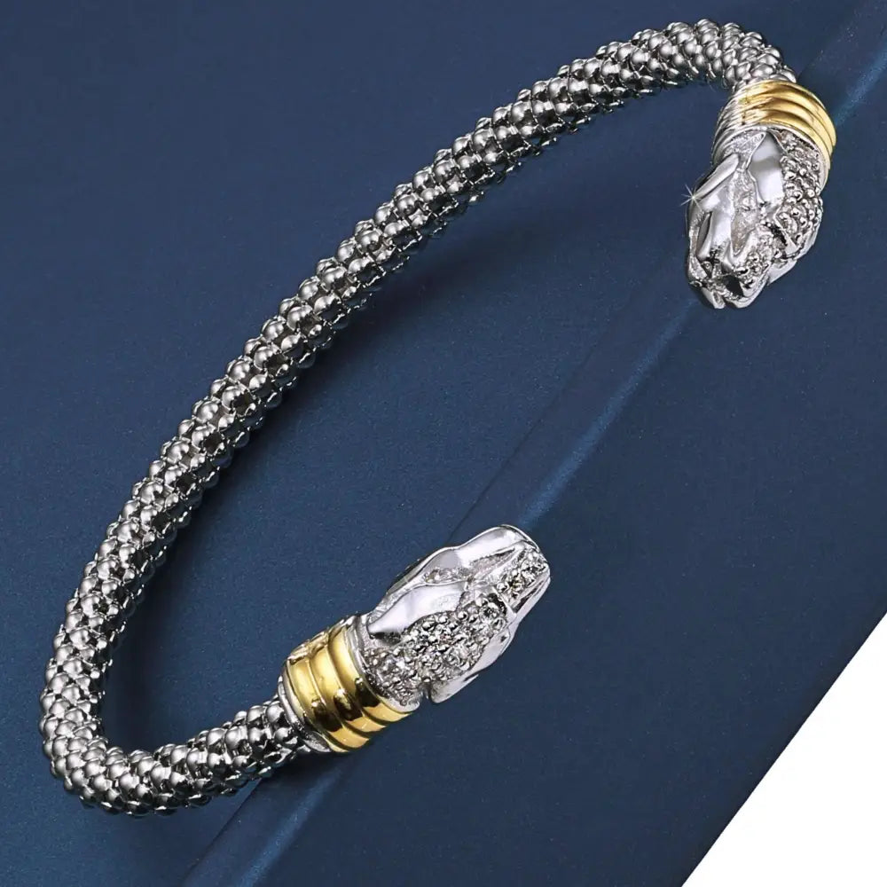 Sterling Silver Jaguar Cuff Bracelet, with Gold Accents, Fits 6 - 7 Inch Wrist