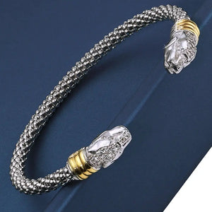Sterling Silver Jaguar Cuff Bracelet, with Gold Accents, Fits 6 - 7 Inch Wrist