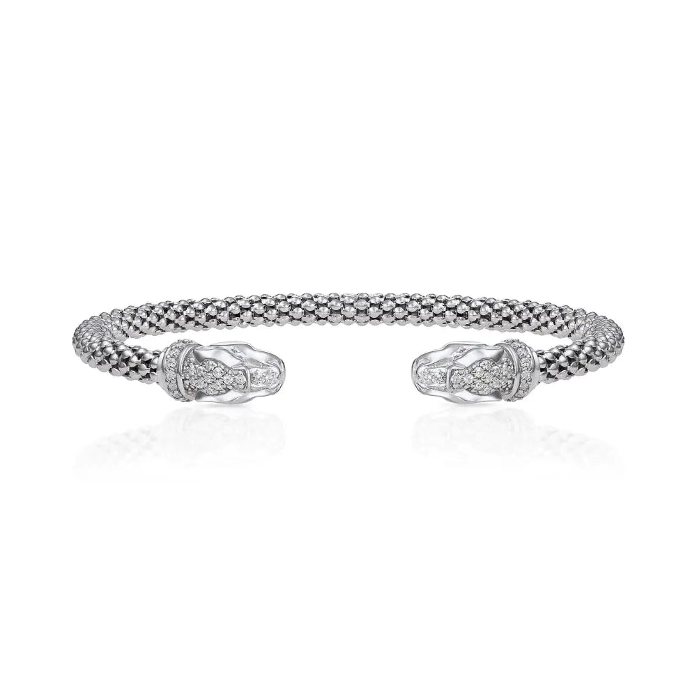 Sterling Silver Jaguar Cuff Italian Bracelet, Fits 6 - 7 Inch Wrist