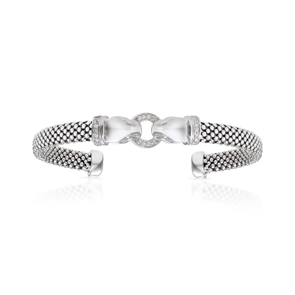 Sterling Silver Jaguar Cuff Italian Bracelet, Fits 6-7In