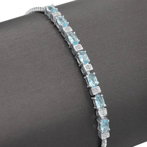 Sterling Silver March Aquamarine Birthstone Adjustable Bracelet