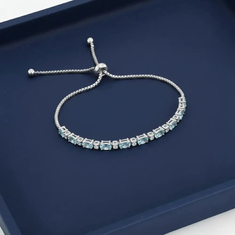 Sterling Silver March Aquamarine Birthstone Adjustable Bracelet