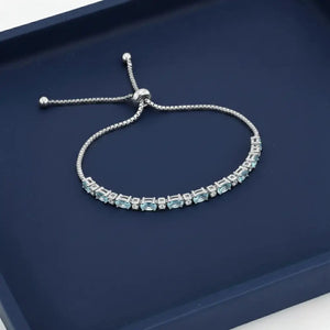 Sterling Silver March Aquamarine Birthstone Adjustable Bracelet
