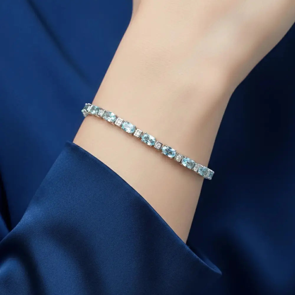 Sterling Silver March Aquamarine Birthstone Adjustable Bracelet