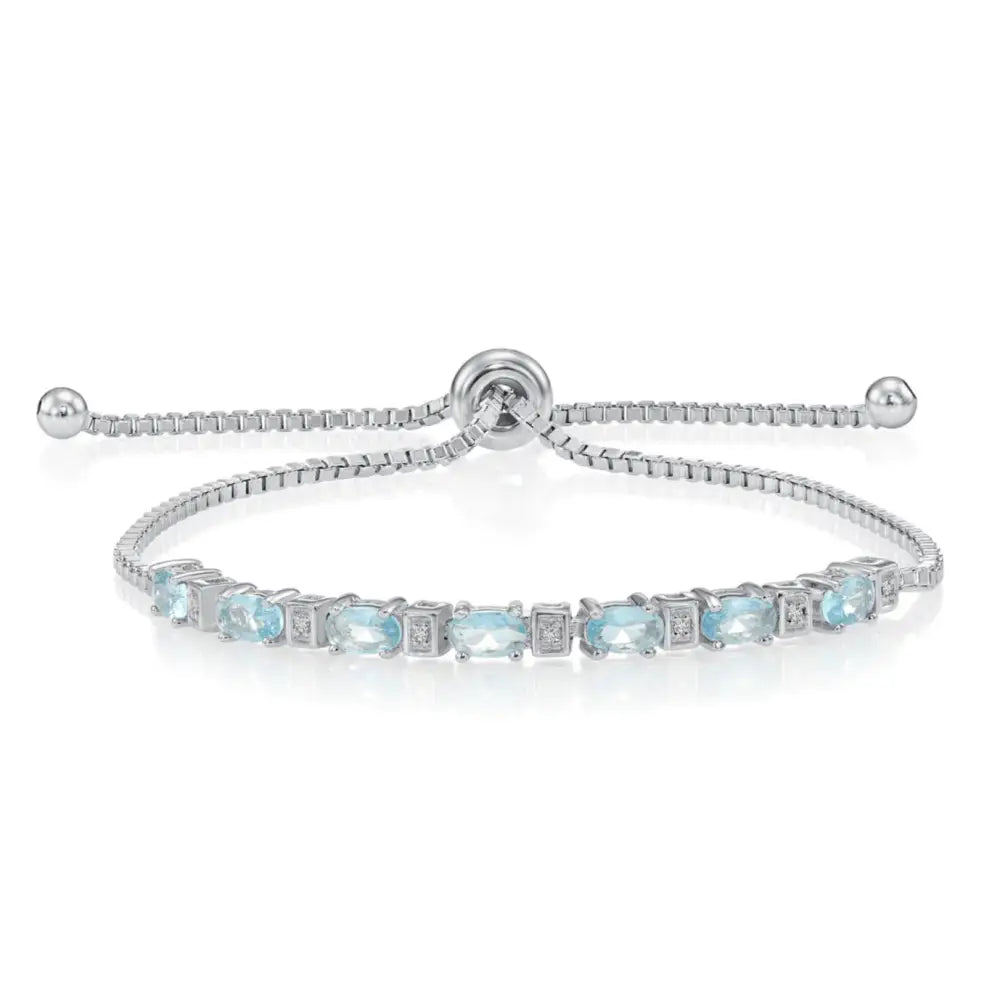 Sterling Silver March Aquamarine Birthstone Adjustable Bracelet