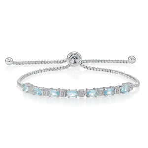 Sterling Silver March Aquamarine Birthstone Adjustable Bracelet