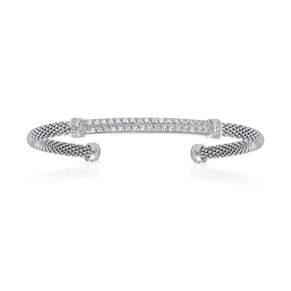 Sterling Silver Simulated Diamond Bar Cuff Italian Bracelet, Fits 7In-8In