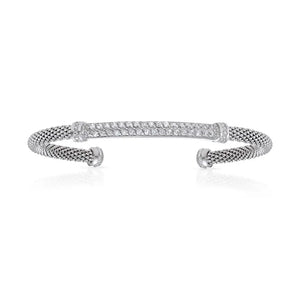 Sterling Silver Simulated Diamond Bar Cuff Italian Bracelet, Fits 7In-8In
