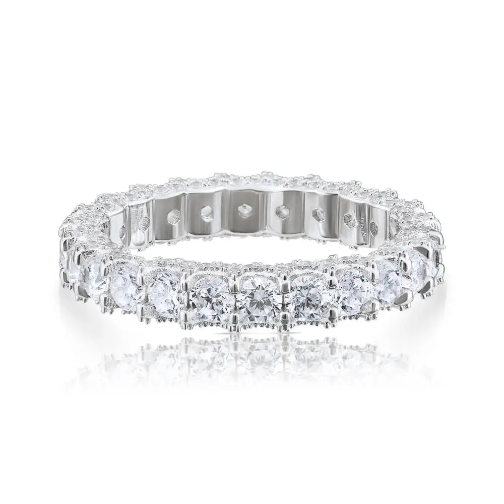 Sterling Silver Simulated Diamond Eternity Band Ring, 3Mm
