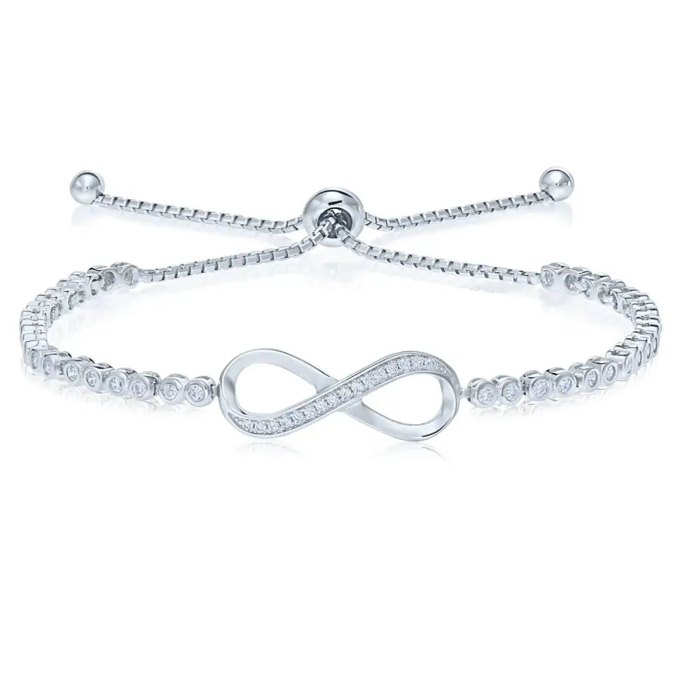 Sterling Silver Simulated Diamond Infinity Bracelet, Adjustable 6-9 Inches