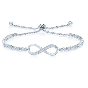 Sterling Silver Simulated Diamond Infinity Bracelet, Adjustable 6-9 Inches