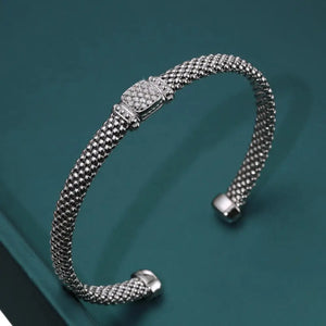 Sterling Silver Simulated Diamond Italian Cuff Bracelet, Fits 7In-8In