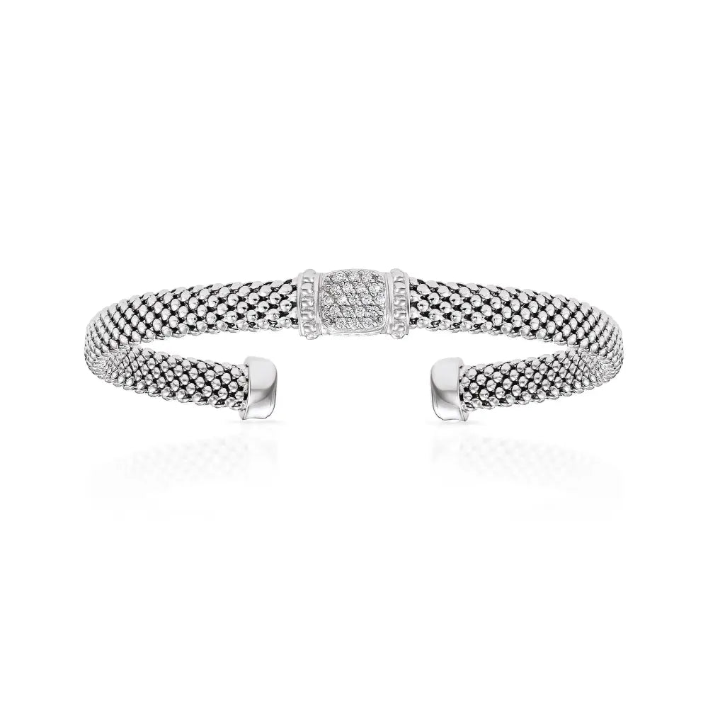 Sterling Silver Simulated Diamond Italian Cuff Bracelet, Fits 7In-8In